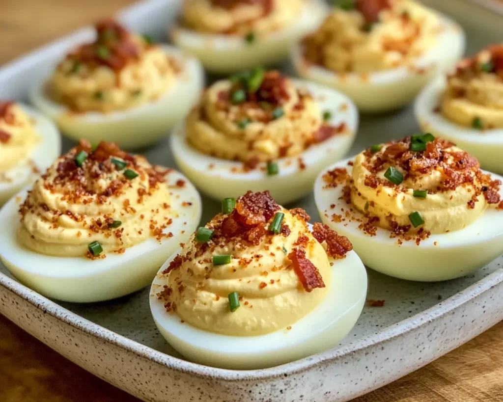 Deviled Eggs: Viral Deviled Eggs With Crispy Bacon and Chives in 20 Minutes