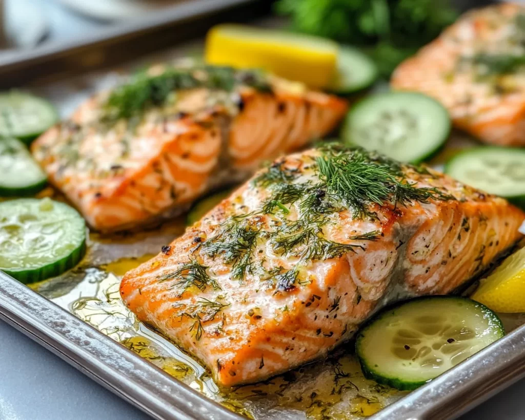 Salmon Recipes: Lemon Dill Baked Salmon With Cucumber Salad in 20 Minutes