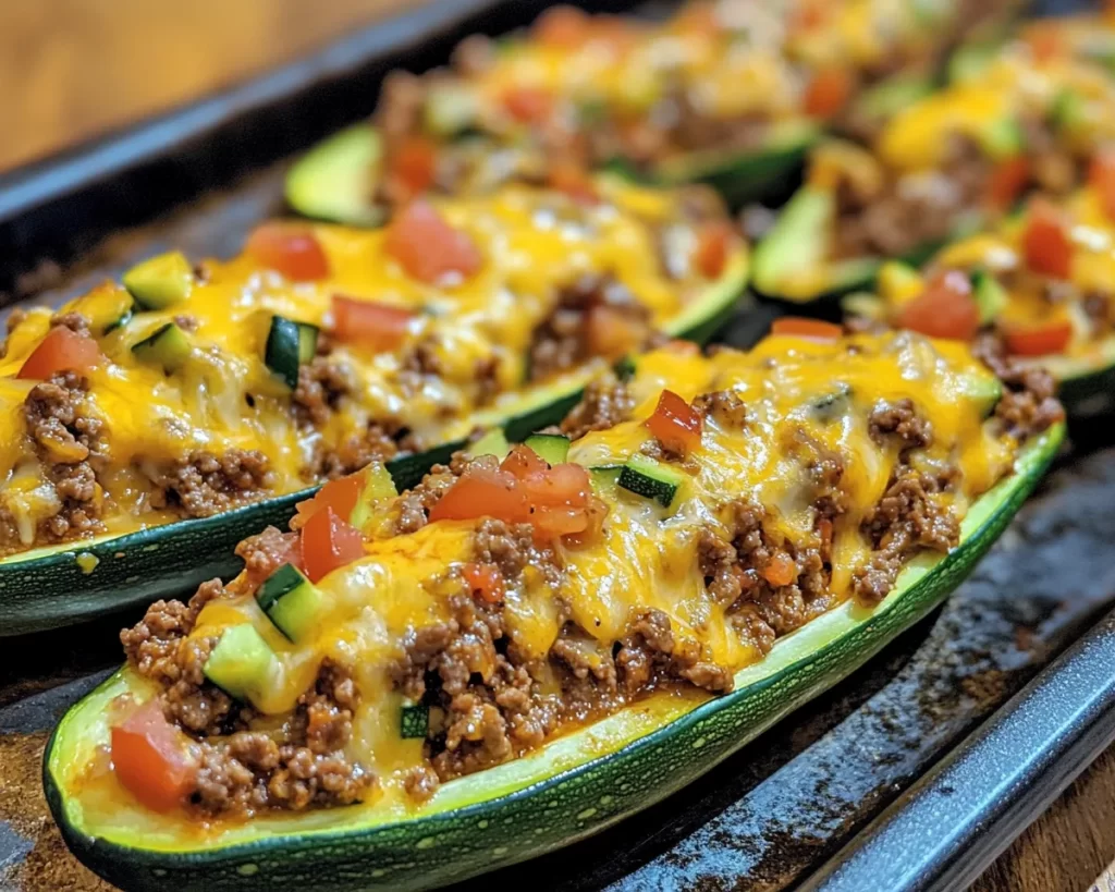 Ground Beef Recipes: Cheesy Taco Stuffed Zucchini Boats in 25 Minutes