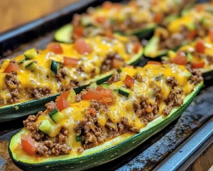Ground Beef Recipes: Cheesy Taco Stuffed Zucchini Boats in 25 Minutes