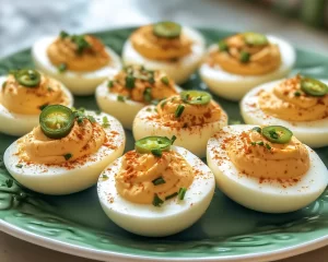 Deviled Eggs: Sriracha Pickled Jalapeño Spicy Deviled Eggs in 20 Minutes