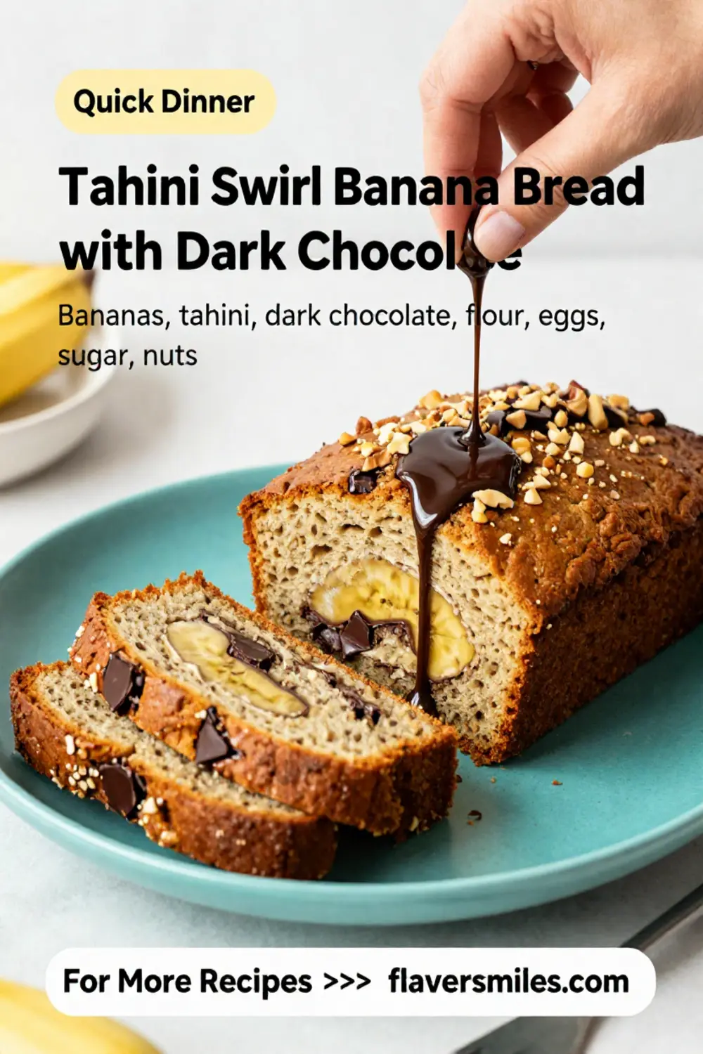 Banana Bread: Tahini Swirl Banana Bread With Dark Chocolate Chunks in 35 Minutes