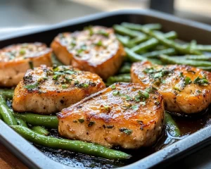 Pork Chop Recipes: Honey Dijon Baked Pork Chops With Green Beans in 25 Minutes