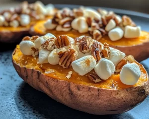 Sweet Potato Recipes: Maple Pecan Baked Sweet Potato With Marshmallows in 30 Minutes