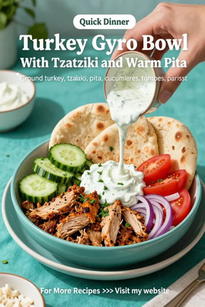 Ground Turkey Recipes: Turkey Gyro Bowl With Tzatziki and Warm Pita in 25 Minutes