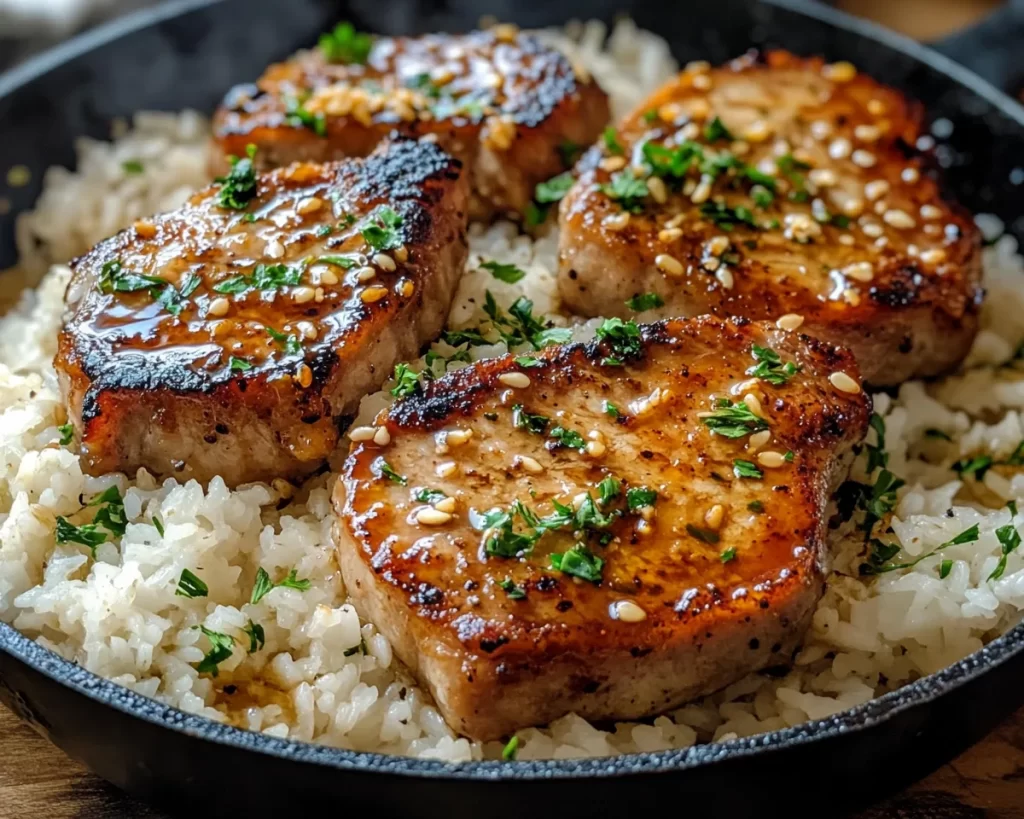 Easy Recipes: One Skillet Honey Garlic Pork Chops and Rice in 25 Minutes