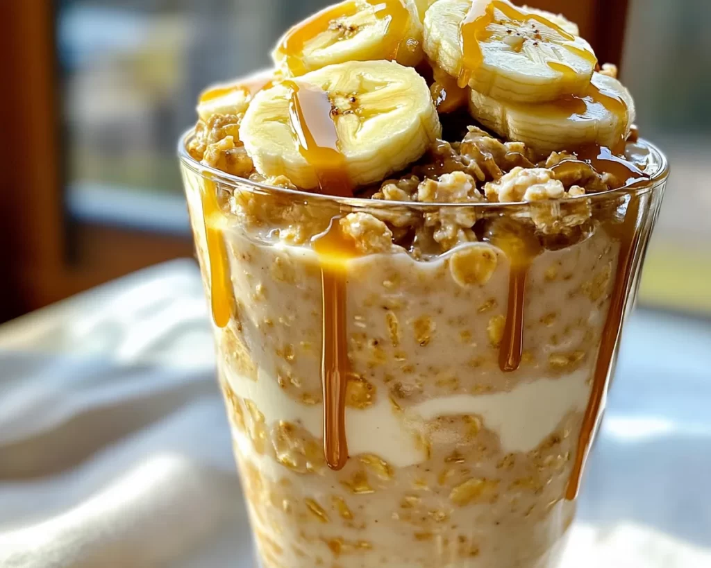 Overnight Oats: Banana Foster Overnight Oats With Caramel Drizzle in 5 Minutes