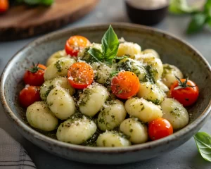 Easy Dinner Recipes: Creamy Pesto Gnocchi With Cherry Tomatoes in 15 Minutes