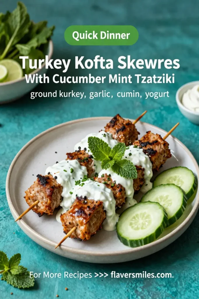 Ground Turkey Recipes: Turkey Kofta Skewers With Cucumber Mint Tzatziki in 25 Minutes