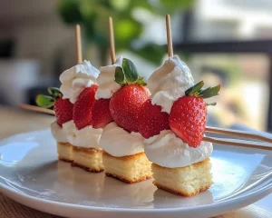 Strawberry Shortcake: Mini Strawberry Shortcake Skewers With Whipped Cream in 20 Minutes