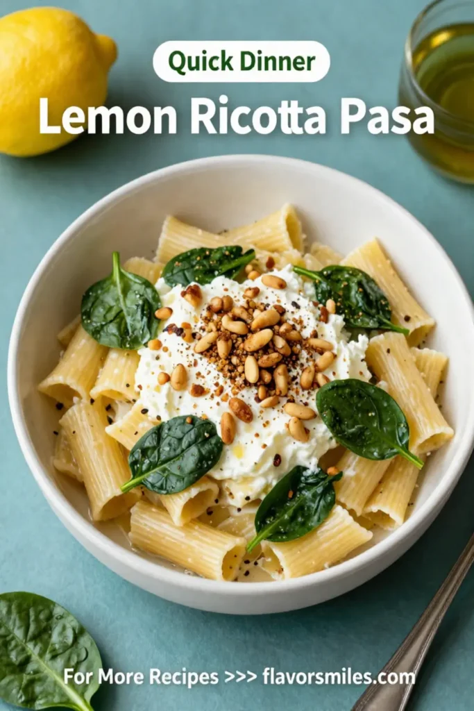 Lemon Ricotta Pasta with Spinach and Toasted Pine Nuts