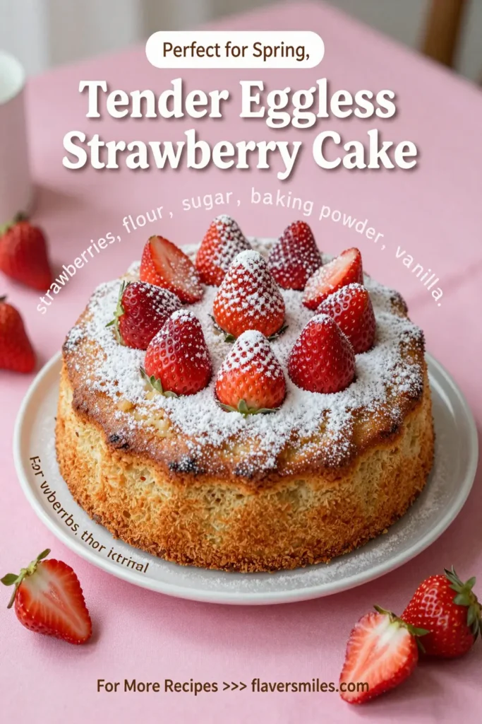 Tender Eggless Strawberry Cake