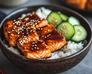 Salmon Recipes: Teriyaki Glazed Salmon Bowls With Pickled Cucumbers in 20 Minutes