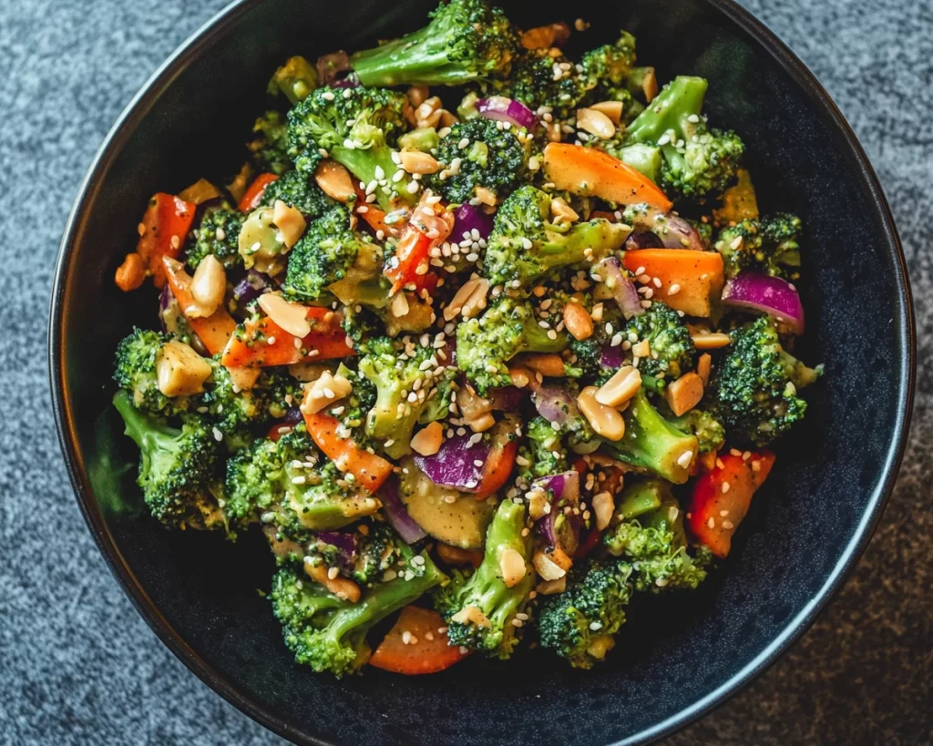 Broccoli Salad: Asian Broccoli Salad With Peanut Ginger Dressing in 15 Minutes