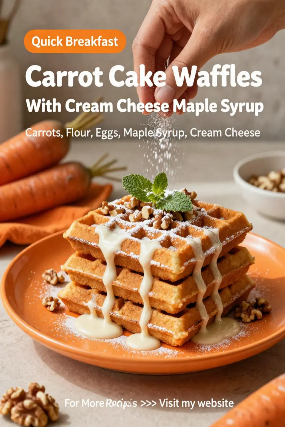 Carrot Cake Recipe: Carrot Cake Waffles With Cream Cheese Maple Syrup in 20 Minutes