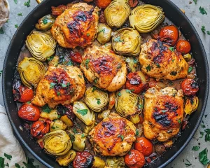 Mediterranean Diet Recipes: One Pan Mediterranean Chicken With Artichokes in 25 Minutes