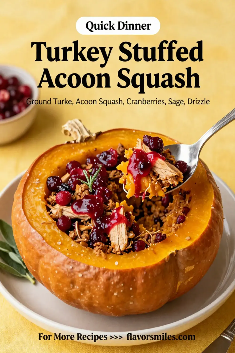 Ground Turkey Recipes: Turkey Stuffed Acorn Squash With Cranberry and Sage in 35 Minutes