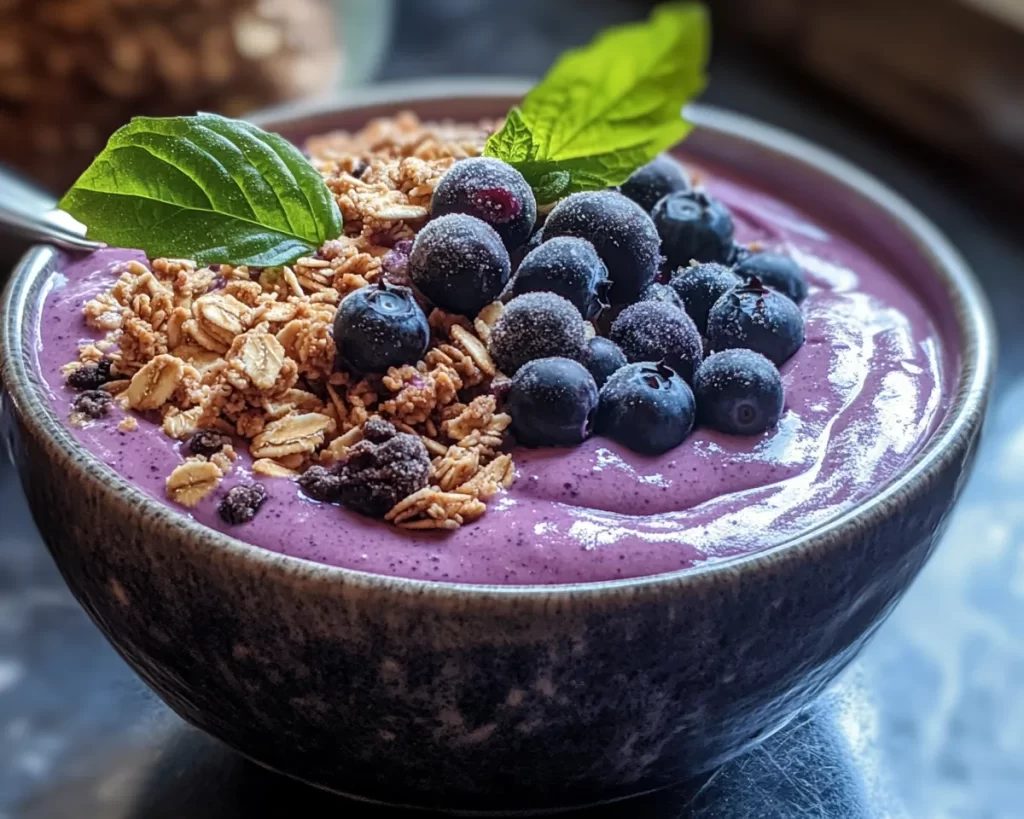 Breakfast Ideas: Blueberry Protein Smoothie Bowl With Granola in 5 Minutes