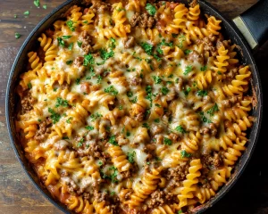 Ground Beef Recipes: One Pot Cheesy Ground Beef and Pasta Skillet in 25 Minutes