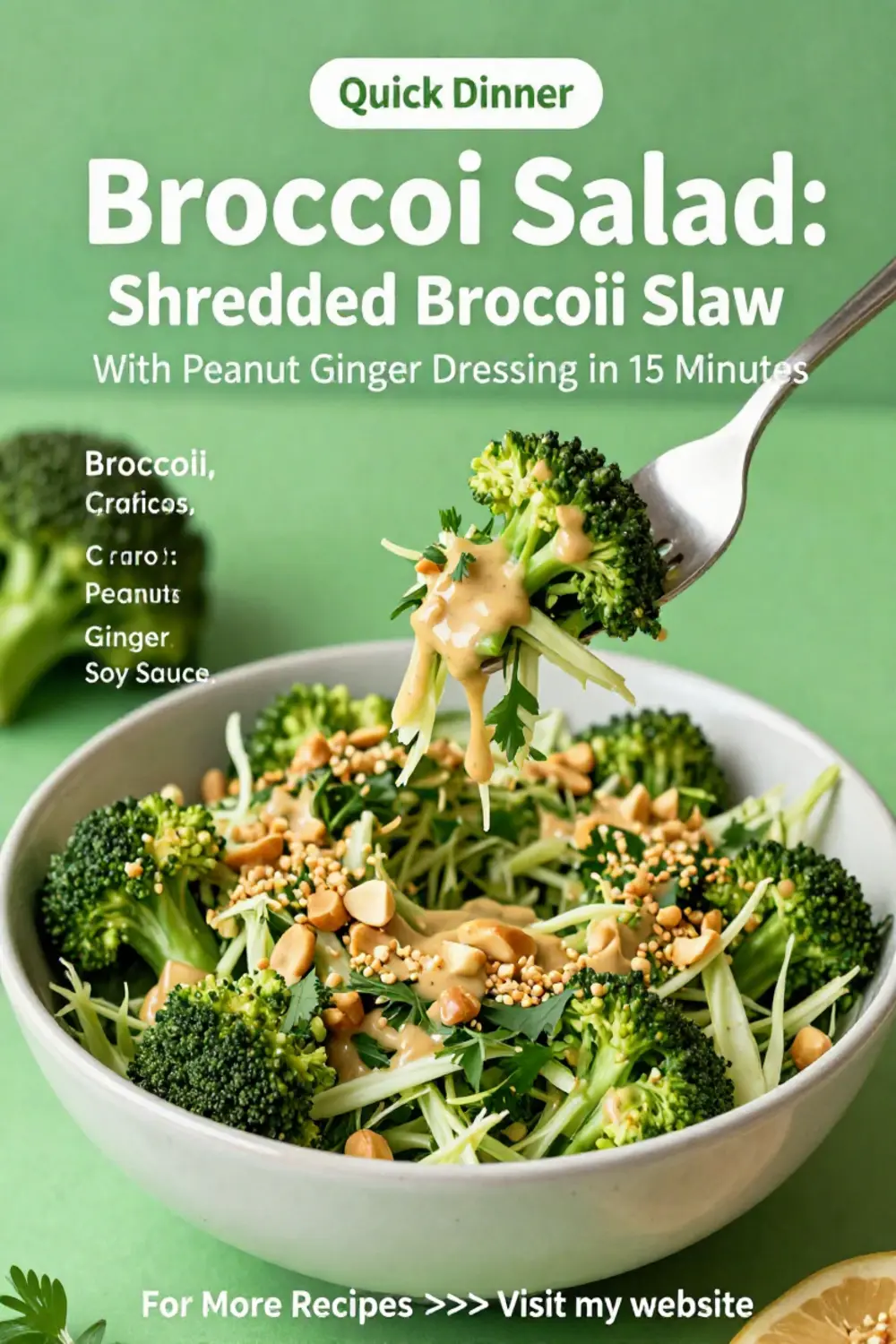 Broccoli Salad: Shredded Broccoli Slaw With Peanut Ginger Dressing in 15 Minutes