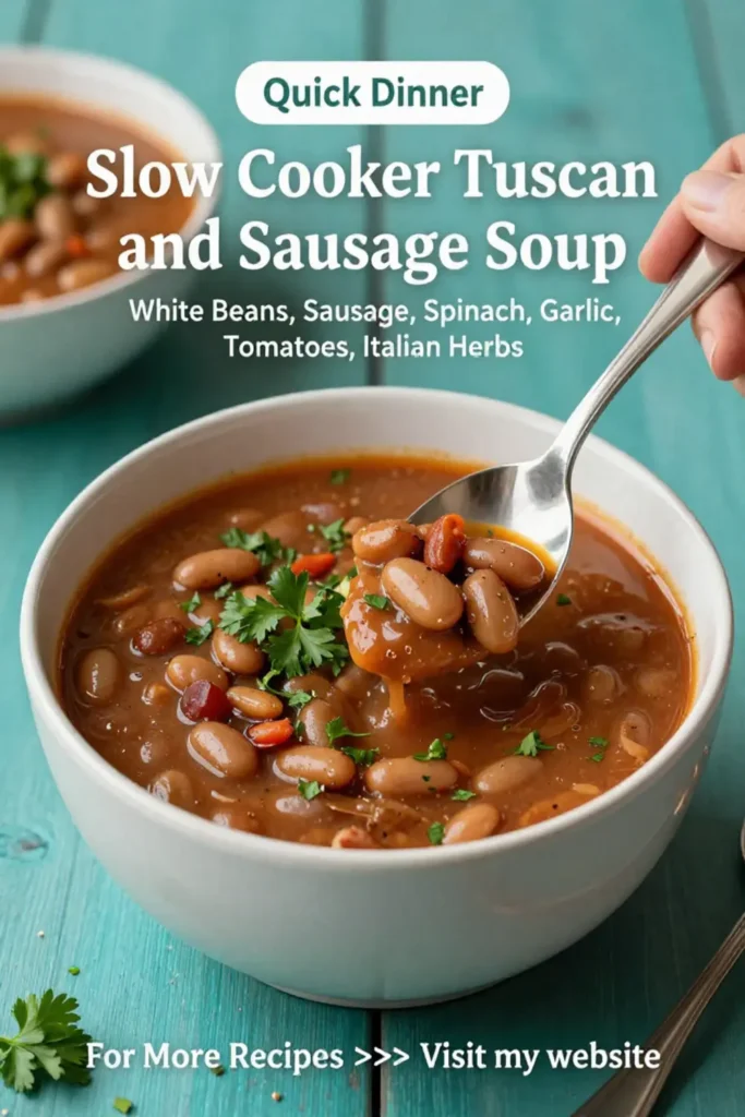 Dinner Recipes: Slow Cooker Tuscan White Bean and Sausage Soup in 10 Minutes Prep