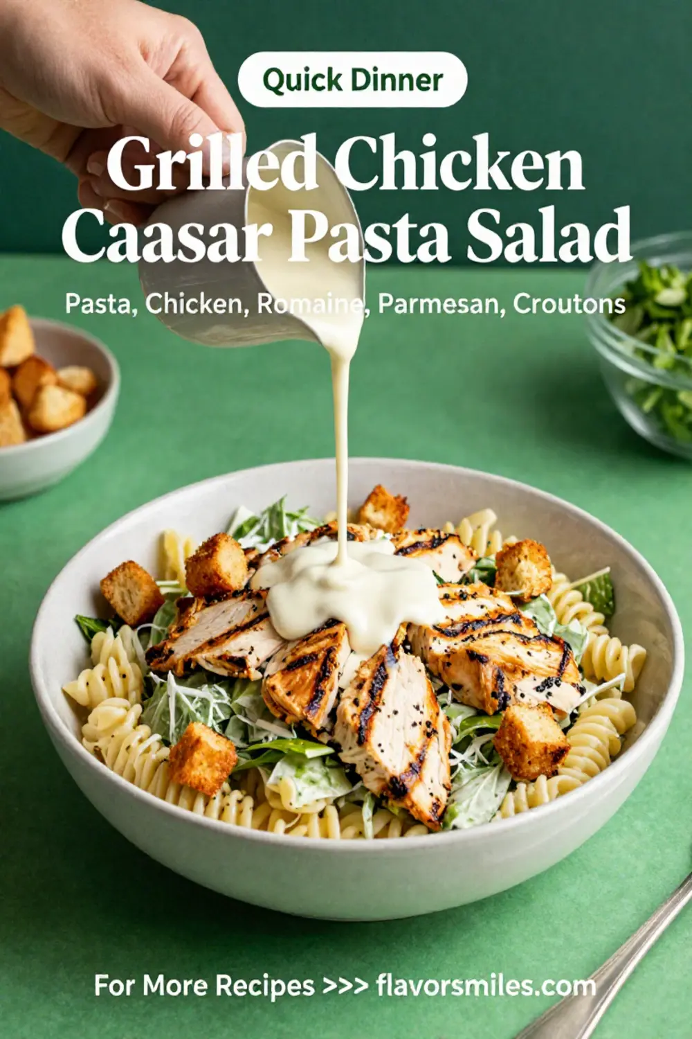 Pasta Salad Recipes: Grilled Chicken Caesar Pasta Salad With Crispy Croutons in 20 Minutes