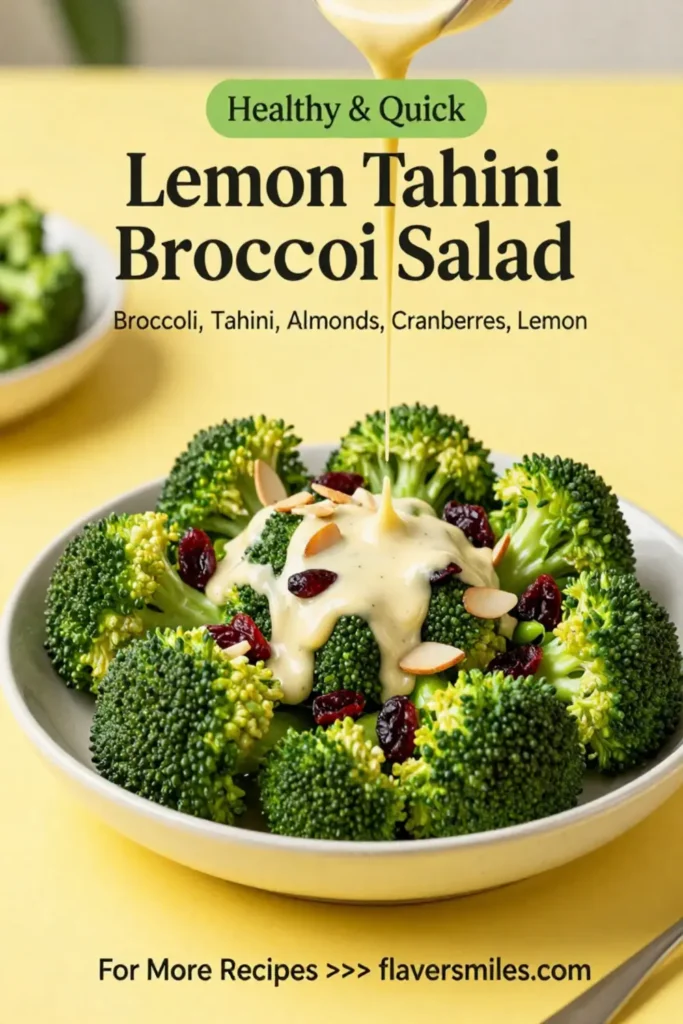 Broccoli Salad: Lemon Tahini Broccoli Salad With Almonds and Cranberries in 15 Minutes