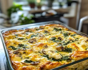 Breakfast Casserole: Spinach Mushroom and Goat Cheese Egg Casserole in 35 Minutes