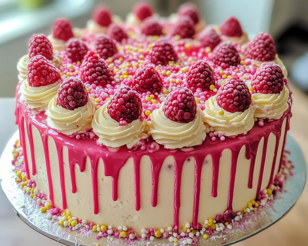 Birthday Cake: Lemon Raspberry Drip Birthday Cake in 45 Minutes