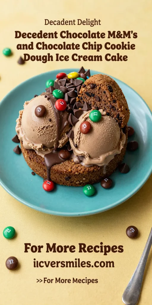 Decadent Chocolate M&M's and Chocolate Chip Cookie Dough Ice Cream Cake