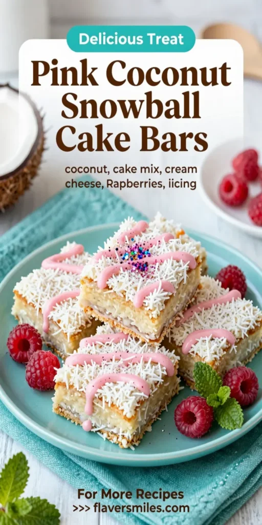 Pink Coconut Snowball Cake Bars