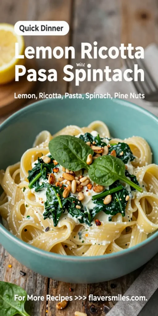 Lemon Ricotta Pasta with Spinach and Toasted Pine Nuts