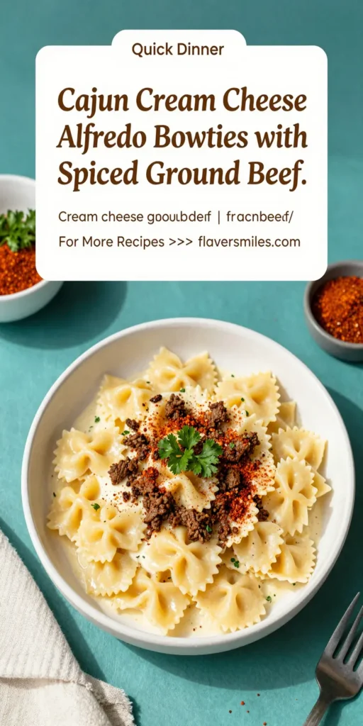 Cajun Cream Cheese Alfredo Bowties with Spiced Ground Beef