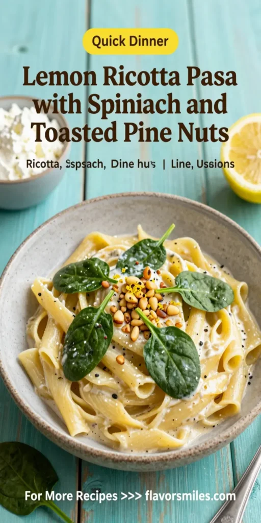 Lemon Ricotta Pasta with Spinach and Toasted Pine Nuts
