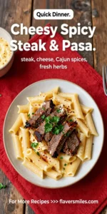 Cheesy Spicy Cajun Steak & Pasta Skillet