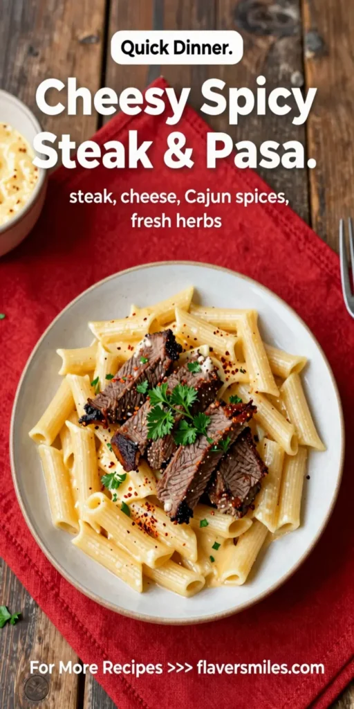Cheesy Spicy Cajun Steak & Pasta Skillet