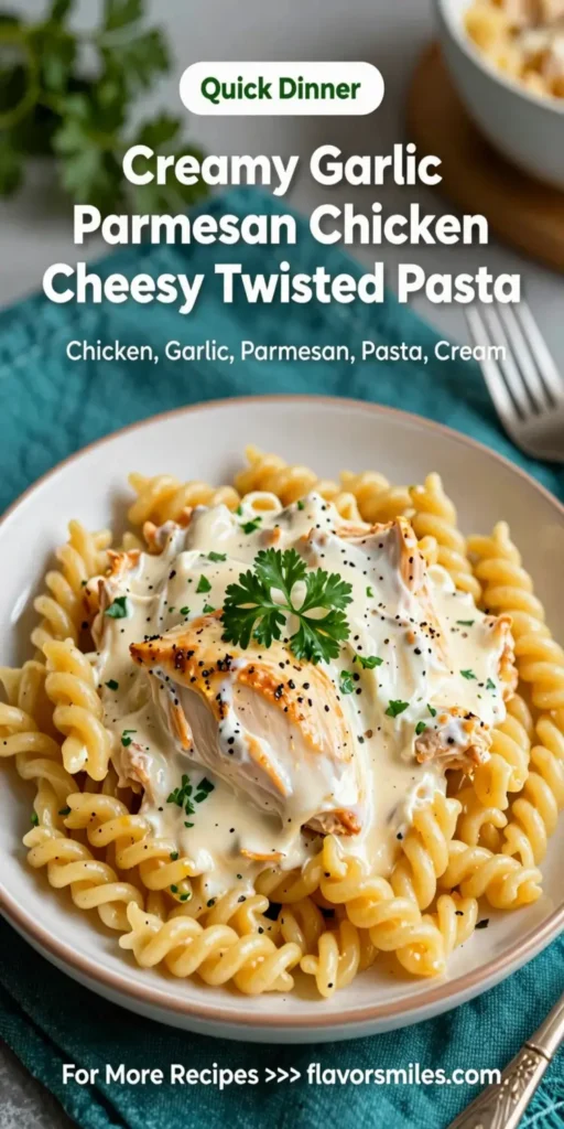 Creamy Garlic Parmesan Chicken with Cheesy Twisted Pasta
