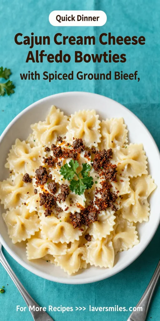Cajun Cream Cheese Alfredo Bowties with Spiced Ground Beef