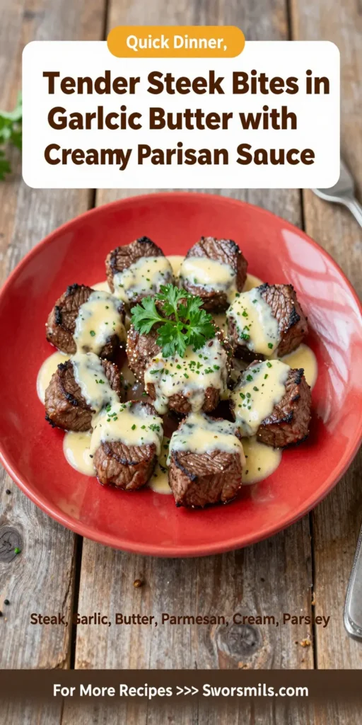Tender Steak Bites in Garlic Butter with Creamy Parmesan Sauce