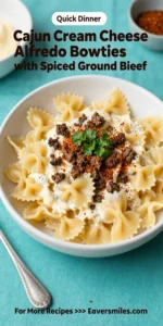 Cajun Cream Cheese Alfredo Bowties with Spiced Ground Beef
