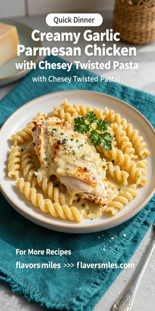 Creamy Garlic Parmesan Chicken with Cheesy Twisted Pasta