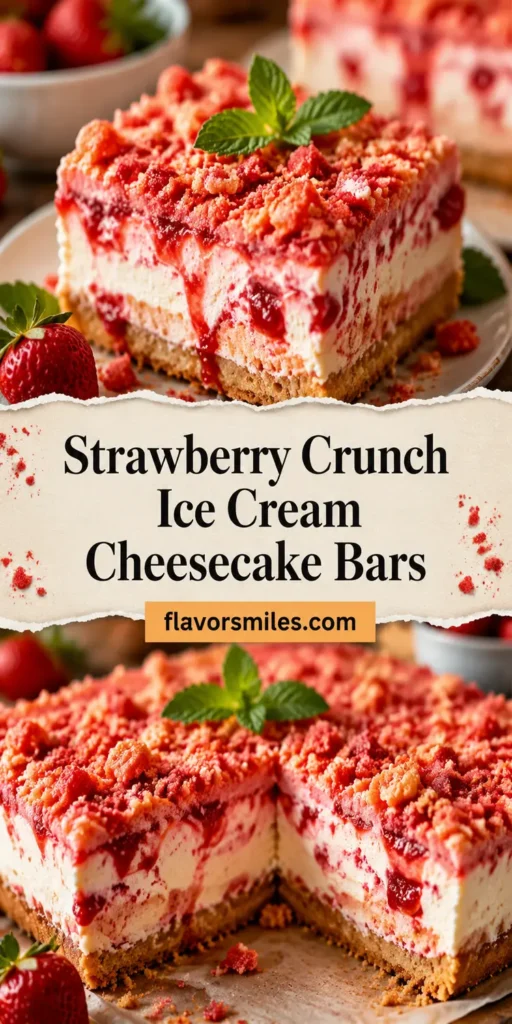 Strawberry Crunch Ice Cream Cheesecake Bars