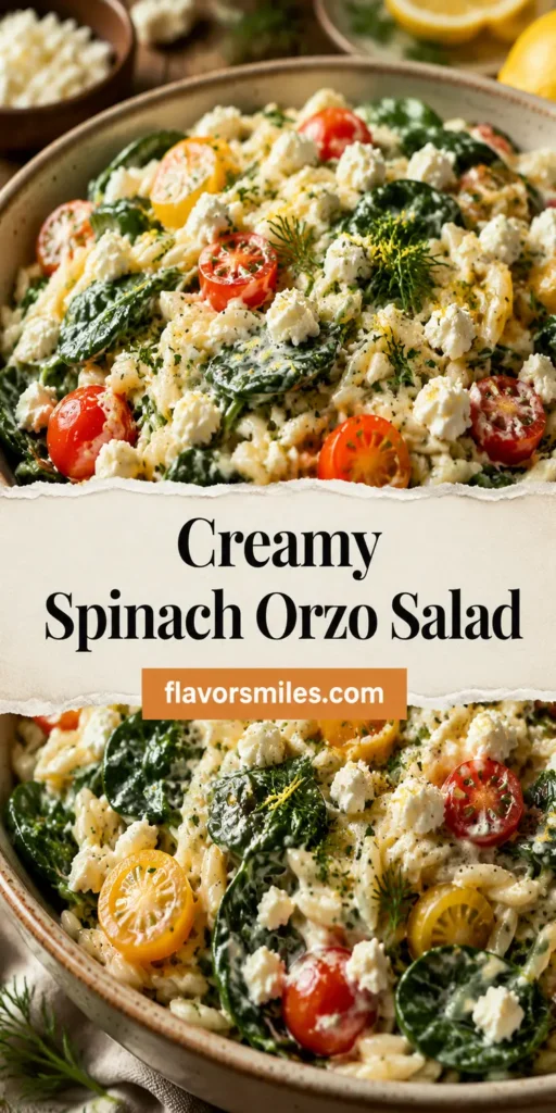 Creamy Spinach Orzo Salad with Feta Dressing