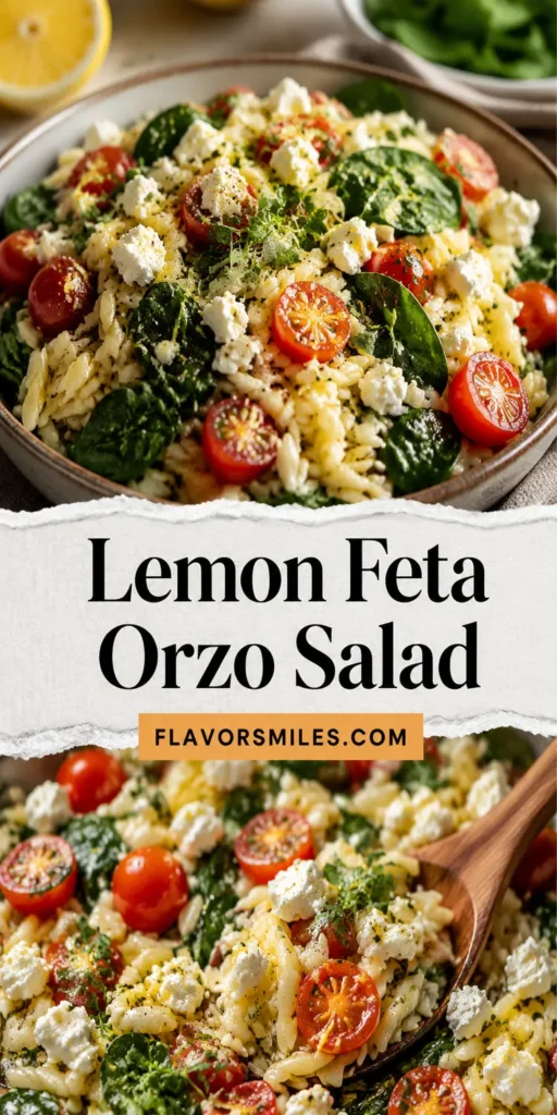 Lemon Feta Orzo Salad with Spinach and Tomatoes