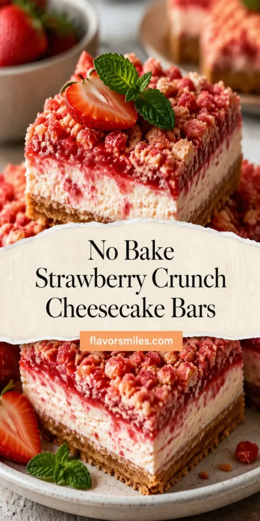 No Bake Strawberry Crunch Cheesecake Bars
