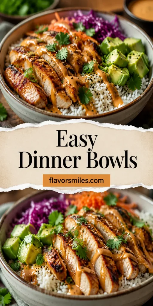 Easy Dinner Bowls with Chicken, Rice, and Sauce