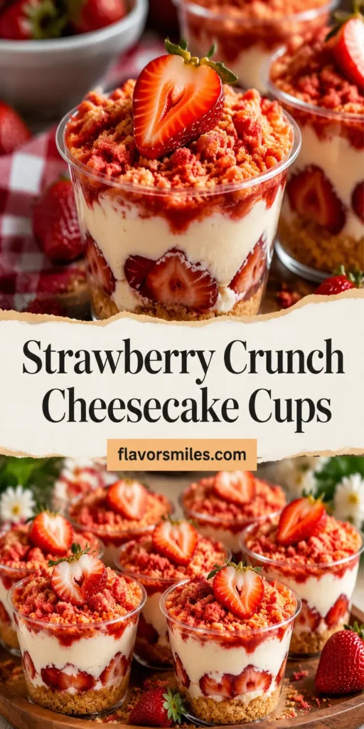 Strawberry Crunch Cheesecake Cups for Party Dessert