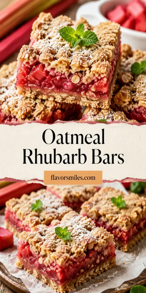 Delicious Oatmeal Rhubarb Bars with Crumble Topping