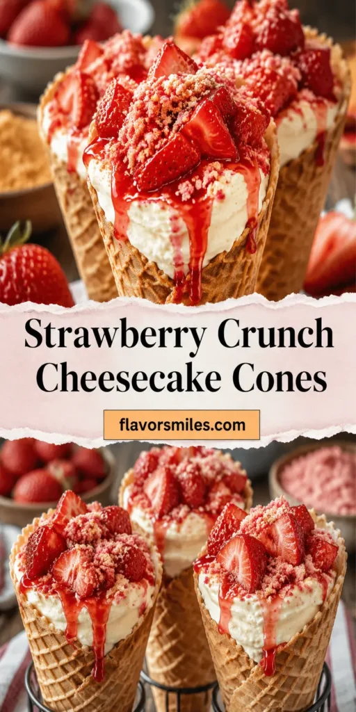 Strawberry Crunch Cheesecake Cones for Summer