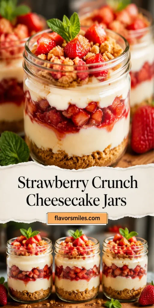 Strawberry Crunch Cheesecake Jars for Picnic Dessert